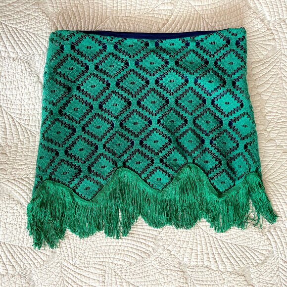 JUDITH MARCH Kelly Green Lace Crochet Fringe Skirt L - Maximalism - Picture 9 of 11
